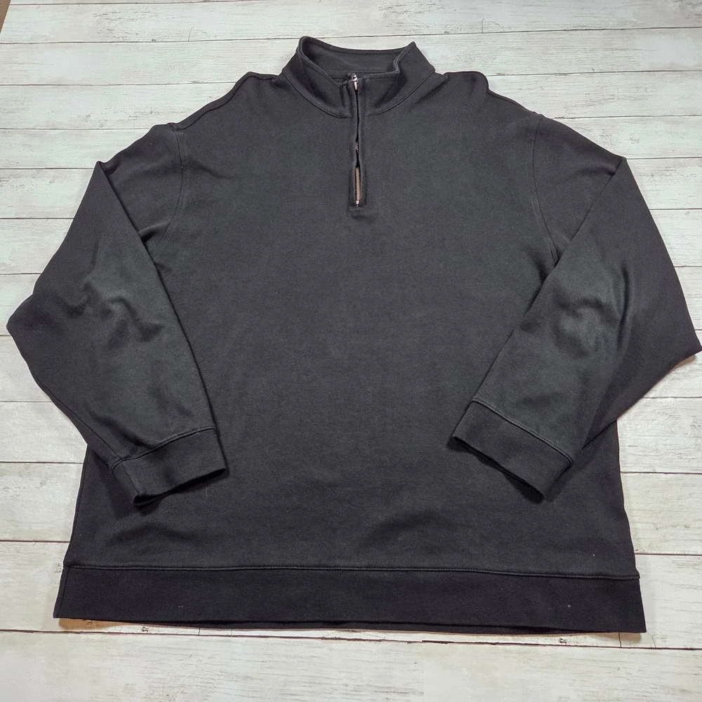 Roundtree & Yorke Silky Finish Quarter Zip Pullover Men XXL Black Cotton Knit